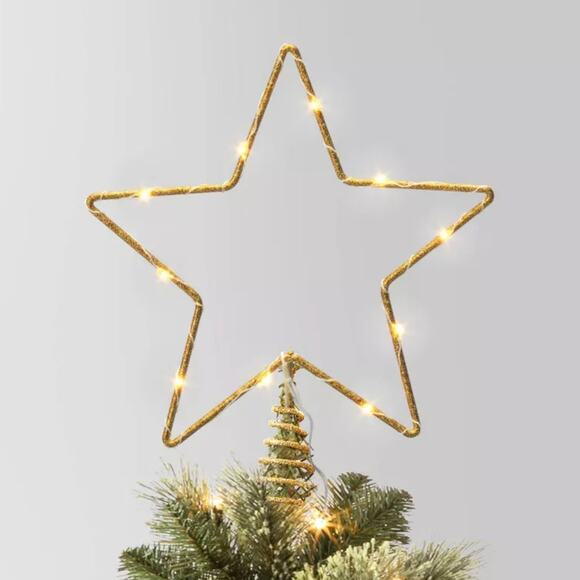 Lit Dewdrop Glitter Gold Metal Open Star Christmas Tree Topper 10" LED Lights Up - Picture 1 of 15